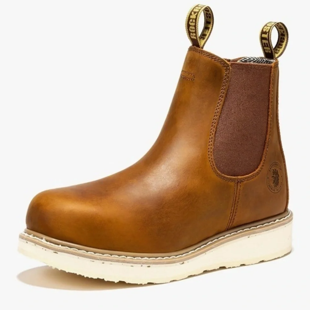 Steel Toe Slip On Work Boots Chelsea Brown Leather Boots size 11.5 wide It#P15